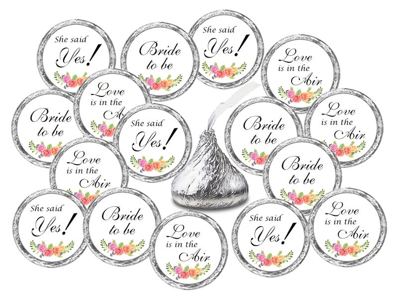 RokAPary 324 Floral Roses Bridal Shower, Bachelorette Party, Bride to Be Kisses Stickers, Chocolate Drops Labels Sticker for Engagement Party Decorations, Favors for Kiss. Made in USA - Image 1